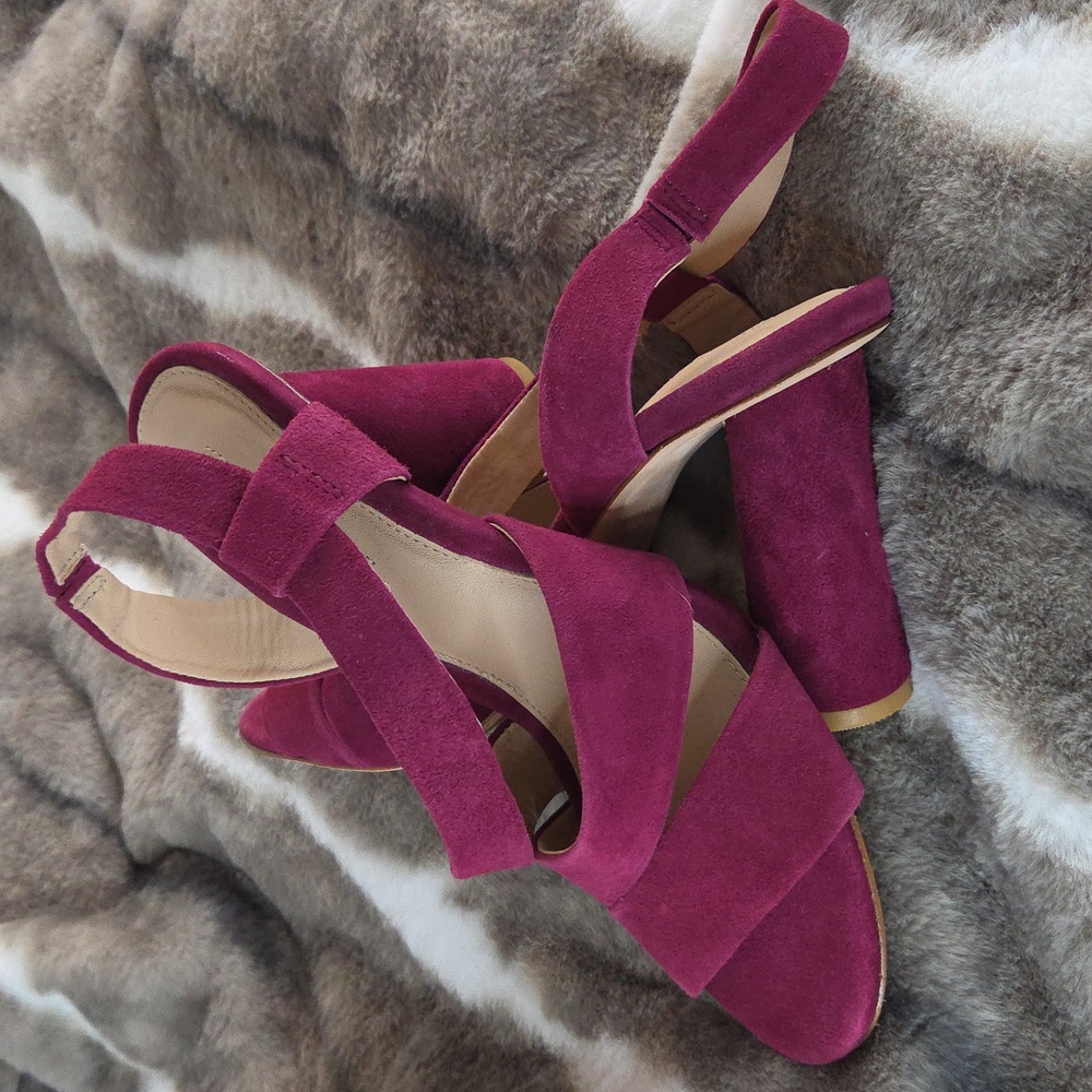 Antonio Melanie NWT Heeled Sandal Sling Back Magenta Suede Leather 9.5 M - Picture 3 of 16